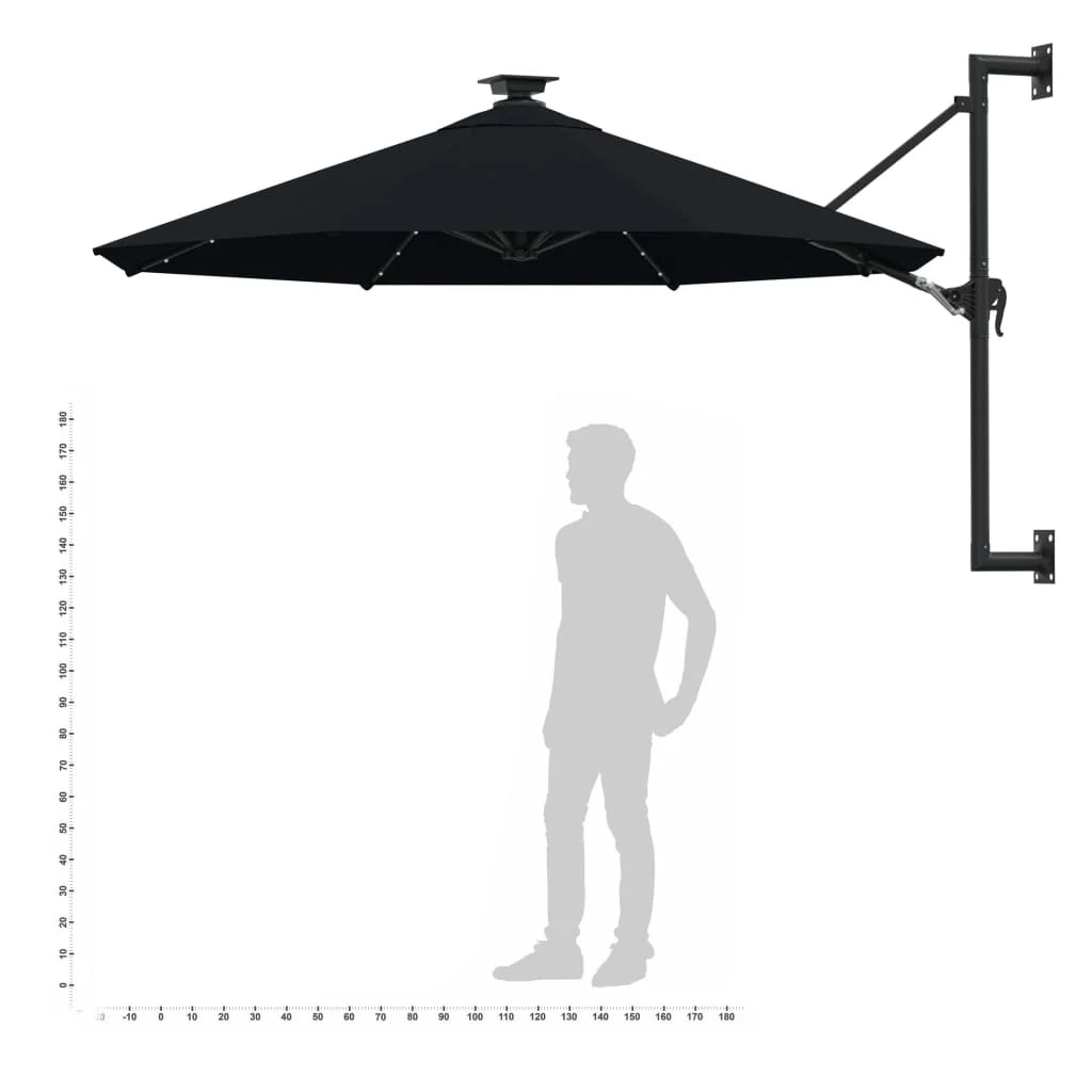 Ombrellone da parete con palo in metallo e LED 300 cm nero 02_0008693