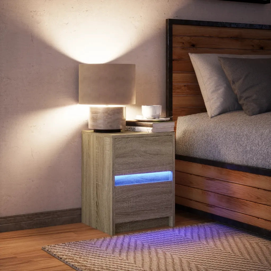 Comodino con Luci LED Rovere Sonoma in Legno Multistrato 852037