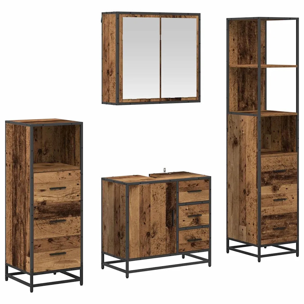 Set di mobili per il bagno con cassetto 4 pcs Legno vecchio 3402329