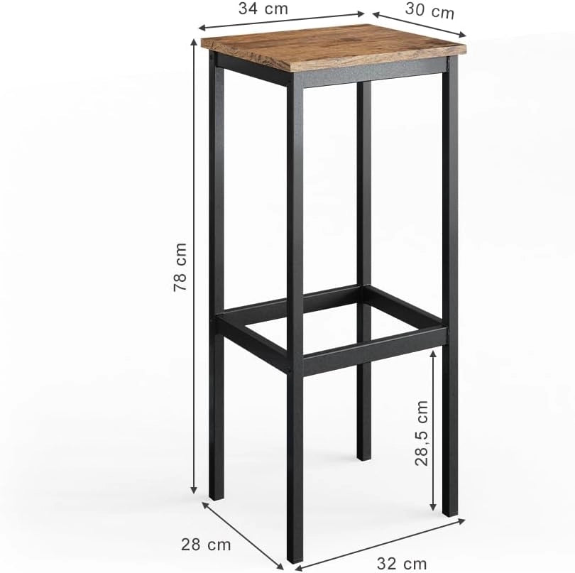 Set di 2 sgabelli da bar Fyrk, Rovere rustico, 32 x 78 cm 2 parti, adatto per banconi e piani cucina, impilabile per la conservazione