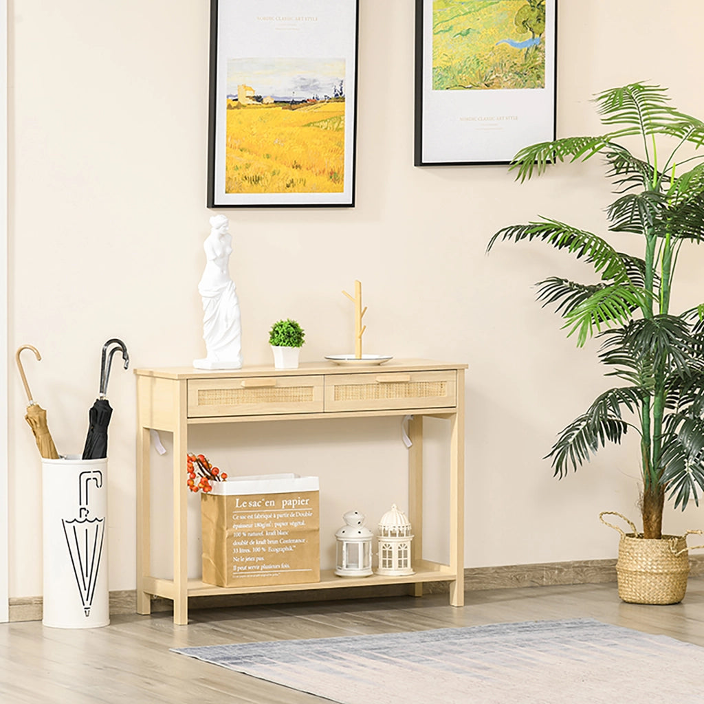 Consolle con 2 cassetti e piano in rattan ¨C Minimal ¨C 100x30x76 cm natural