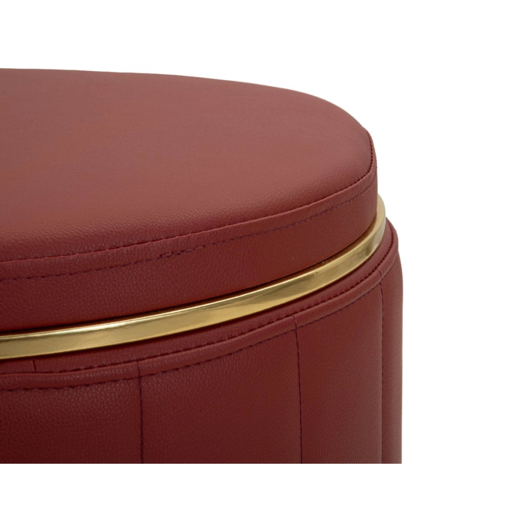 Pouf London in ecopelle rossa con dettagli oro