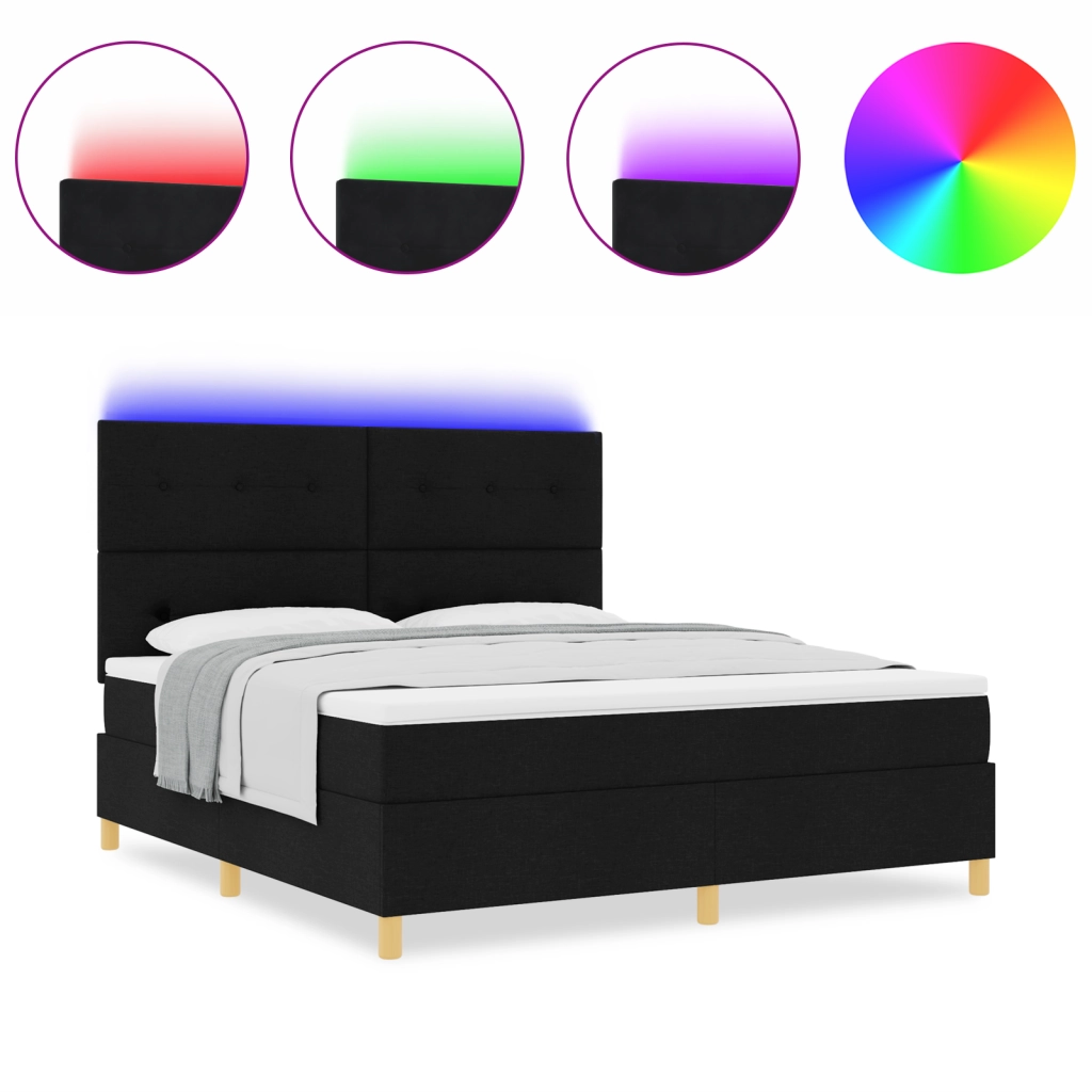 Letto a molle con materasso e LED nera 180x200 cm Tessuto
