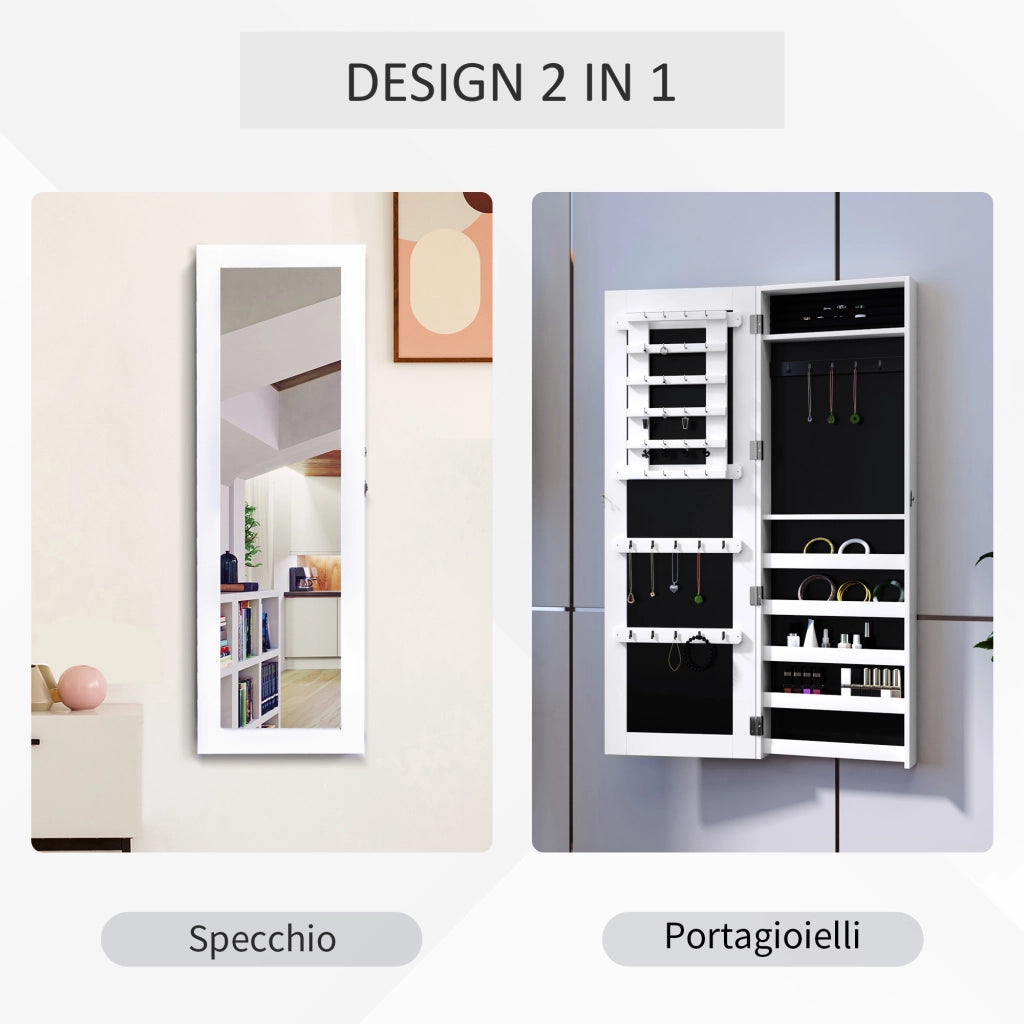 Specchio Portagioie Armadietto da Parete con Ganci e Scomparti ¨C zephmum ¨C Legno, Bianco, 37x9.5x112 cm
