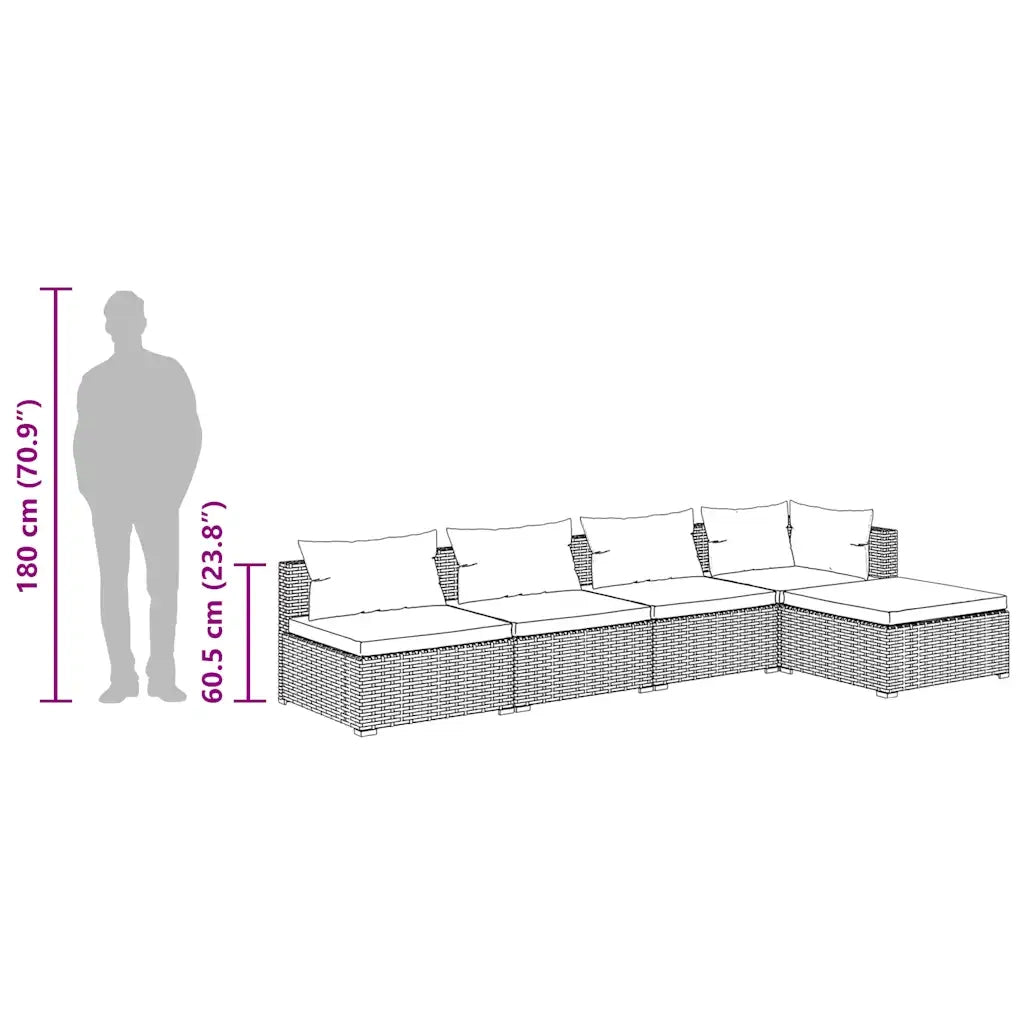 Set Divani da Giardino 5 pz con Cuscini in Polyrattan Marrone 3101628