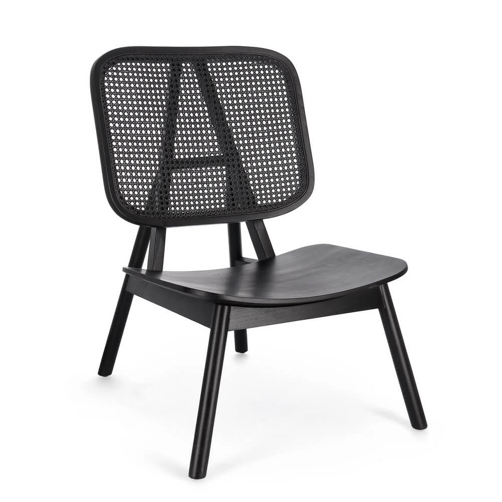 Poltrona Lounge in Legno Teak con Schienale in Rattan Intrecciato - ELOISE