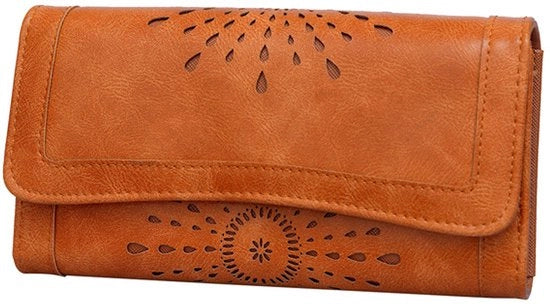 Portafoglio in pelle per donne, portafoglio lungo, taccuino per carte per donne, organizzatore per telefono, borsa per viaggio per donne, fiori di sorgo in rilievo, portafoglio retro, 19*10*4 cm