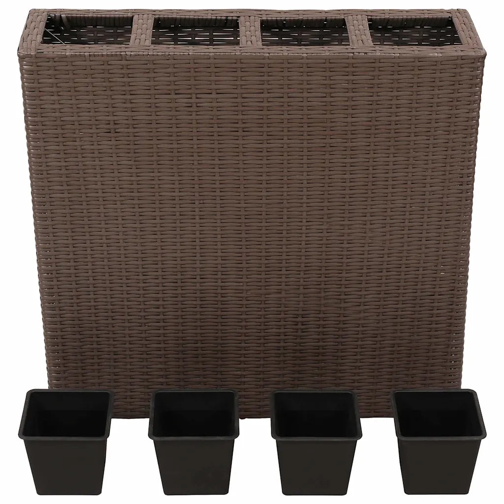 Letti Rialzati da Giardino con 4 Vasi 2 pz-Vaso Elevata-Contenitore per Piante in Polyrattan Marrone
