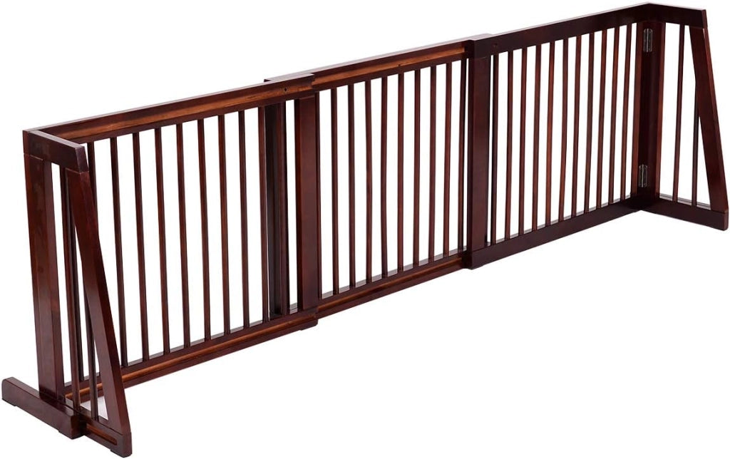 Recinto per Cani da Interno, Cancelletto Regolabile in Legno con Base Larga e 3 Ante, Recinzione per Animali Domesti di Piccola/Media Taglia, 140-203 x 9,5 x 56 cm