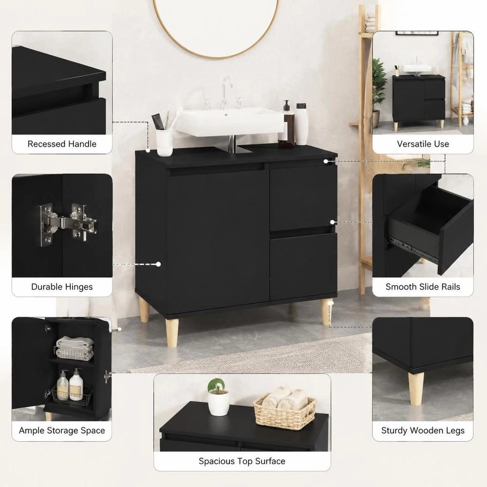 Bathroom Cabinet Black 65x33x60 Cm Made Of Wood