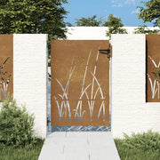 Cancello da giardino 85x125 cm in acciaio Corten con design erba 153222