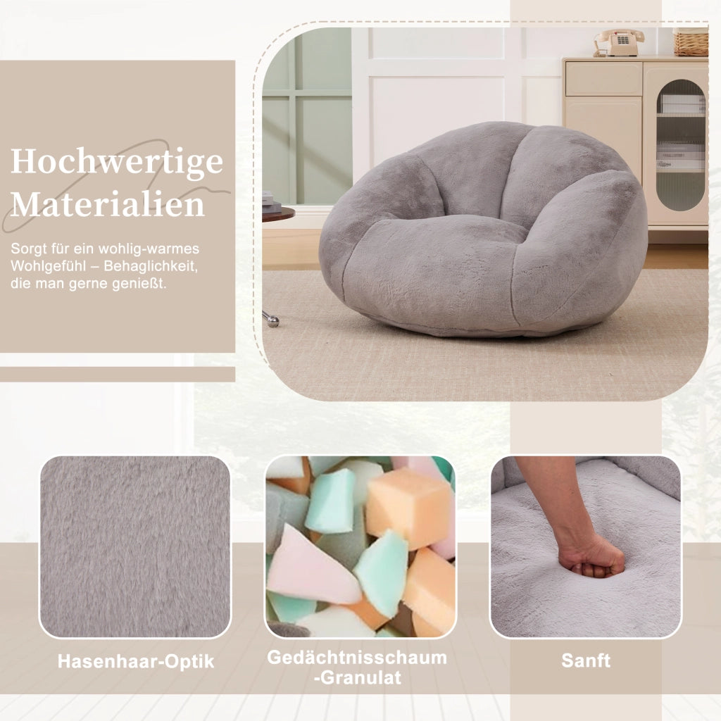 OKWISH Poltrona Pouf in Pelliccia Sintetica, Design Avvolgente con Base Antiscivolo e Imbottitura in Schiuma, Grigio Chiaro