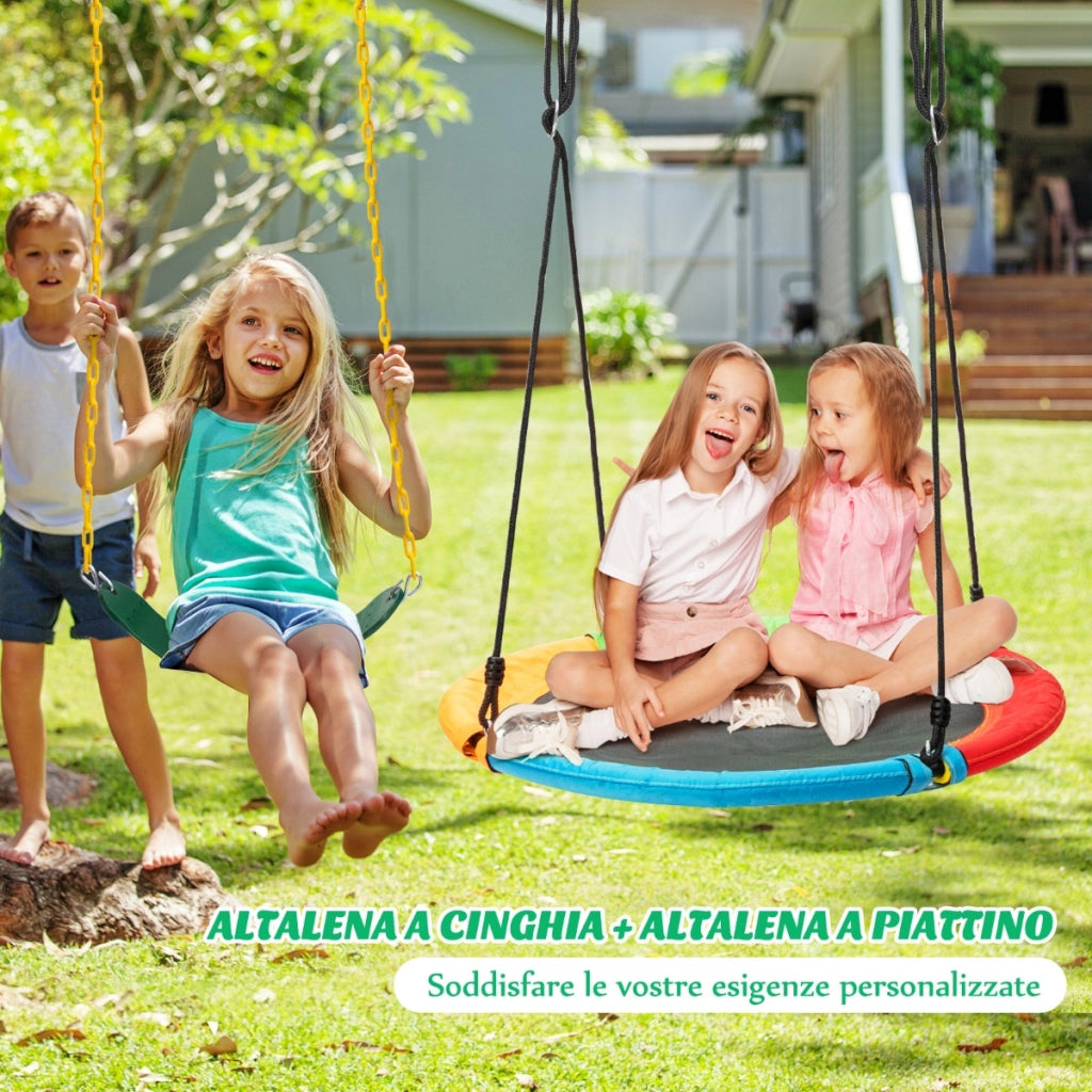 Set di 2 altalene per bambini per cortile parco giardino-Altalena elastica e a disco volante con corde regolabili