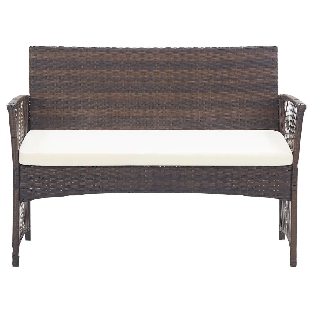 Set Divani da Giardino 4 pz con Cuscino in Polyrattan Marrone cod mxl 35069