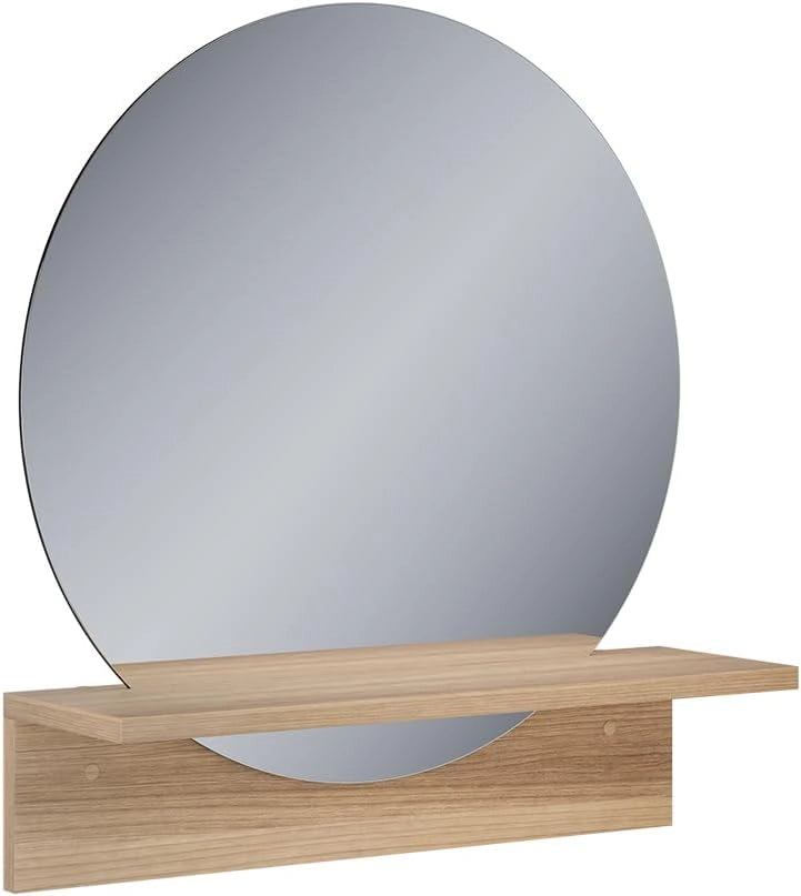 Specchio bagno Elyra, Quercia dorata, 50 x 54.5 cm con ripiano, adatto al montaggio a parete per l'uso quotidiano