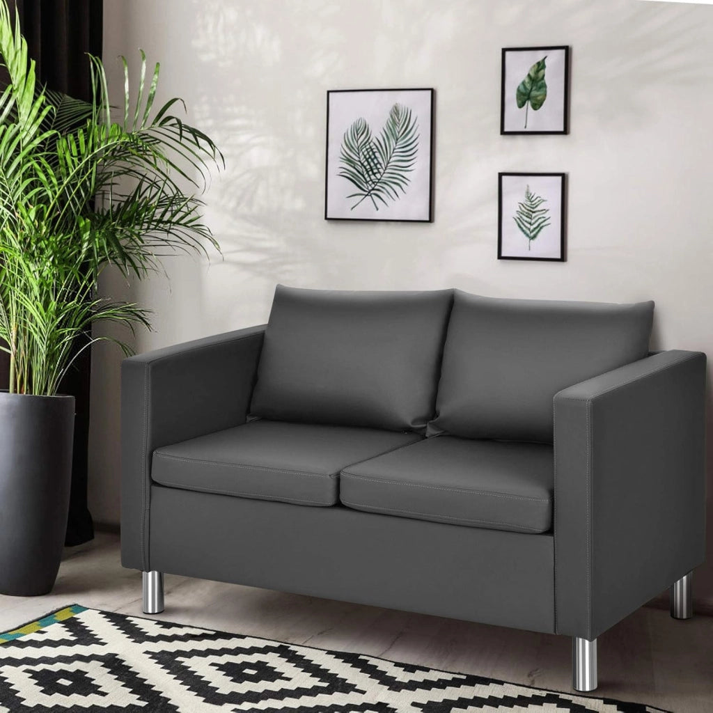 Divano a 2 Posti, Divano Moderno con Cuscino Morbido, Gambe in Legno di Gomma, In Similpelle PU, Carico 240 kg, 120x60x62,5 cm
