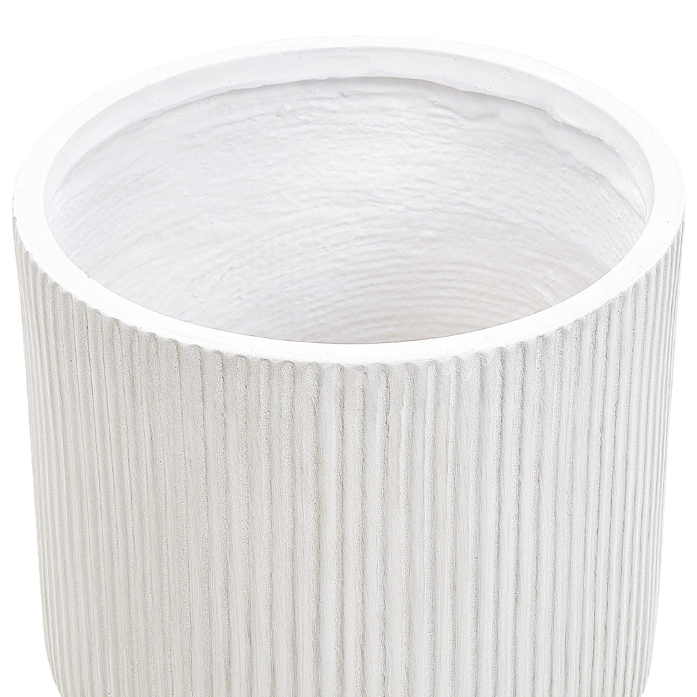 Vaso in argilla Bianco Crema Fibra Vaso per piante da giardino 30 x 30 x 30 cm Foro di drenaggio Finitura verticale a coste Giardino esterno Patio