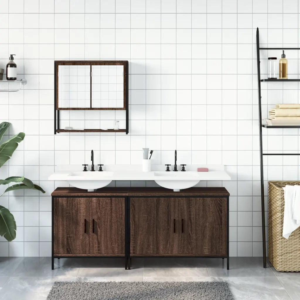 Set Mobili da Bagno 3 pz Rovere Marrone in Legno Multistrato 3214674