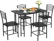 Set da Pranzo con 1 Tavolo e 4 Sedie, Set di Tavolo da Pranzo Salvaspazio di 5 Pezzi, Set Mobili per Cucina, Sala da Pranzo, in Metallo e MDF, Moderno, Nero