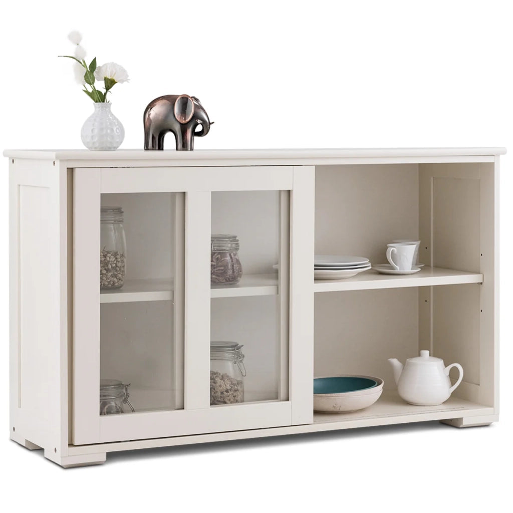 Credenza da cucina mobile basso 106,5 x 33 x 62,5 cm con 2 ante scorrevoli e ripiano regolabile stile moderno MDF beige 20_0010802