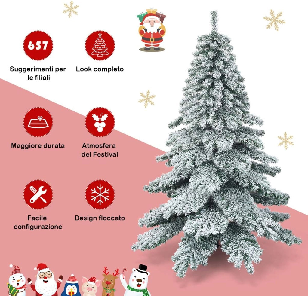 Albero di Natale Innevato 180/230cm, Albero di Natale con 657/1313 Rami Folti e Base di Metallo con Cuscinetti Antiscivolo, Albero di Natale Realistico per Casa, Ufficio e Negozio (180 cm)