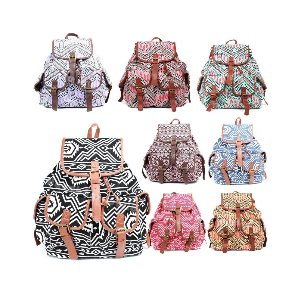 Trade Shop - Zaino Donna Casual Tracolla Sacchetto Tela Retro' Vintage Azteco Borsa Scuola -
