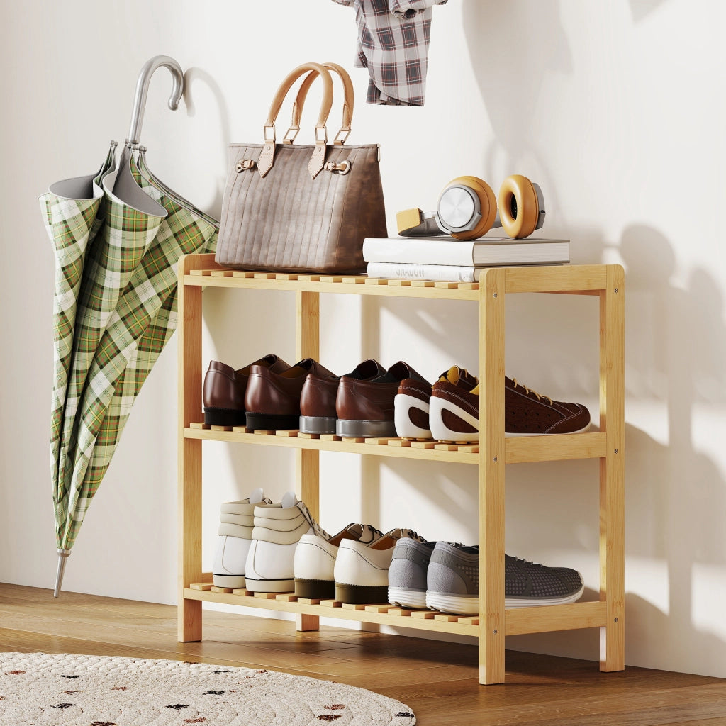 Scarpiera in Bamb¨´ 3 Ripiani per 9 Pares ¨C zephmum ¨C Naturale 70x26x57,5 cm