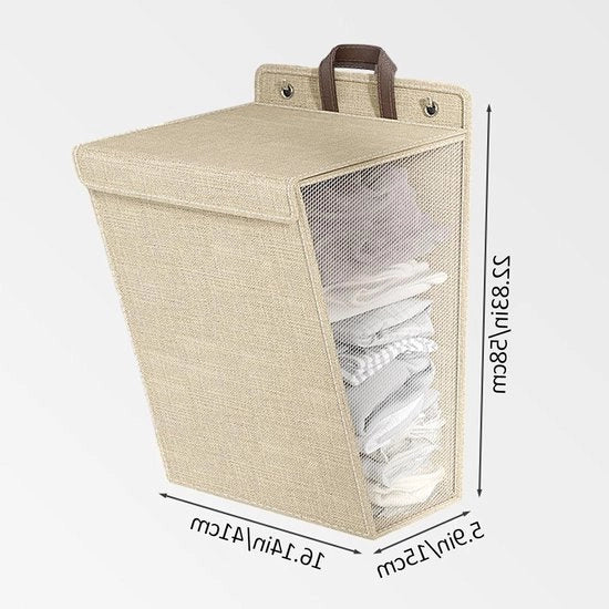 Cesta da Lavanderia Pieghevole - Lotto da 2, 60 Litri con Coperchio e Maniglie - Beige