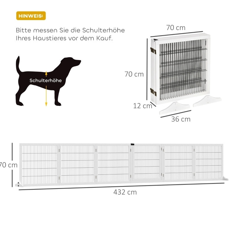 Cancelletto pieghevole per cani in legno bianco 432 x 70 cm