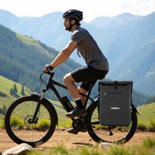 Borsa per bici 4in1 25 l nera, impermeabile, montaggio al portapacchi posteriore, scomparto laptop, elementi riflettenti