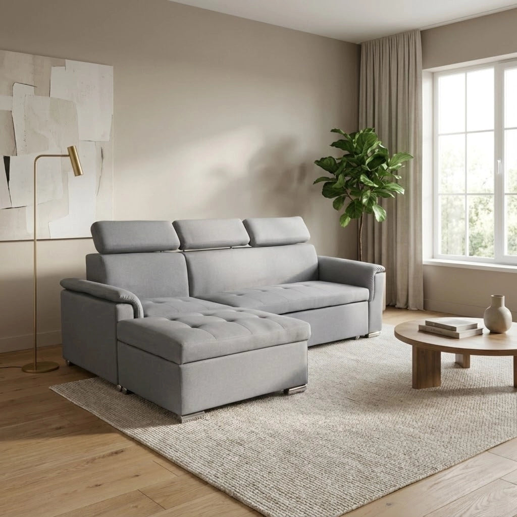 Divano Letto con penisola in Tessuto cm 234x148x84 - ALF