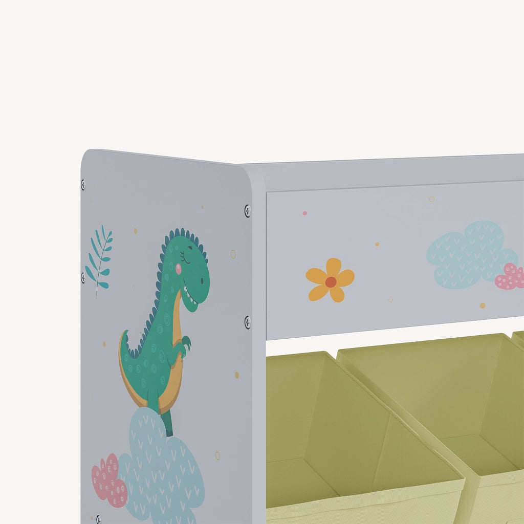 Scaffale per Cameretta Søndreland con 9 Scatole Pieghevoli 80x90x30 cm Design Dinosauro [en.casa]