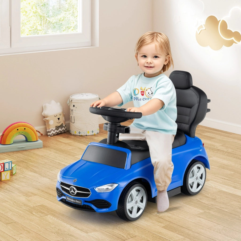 Auto a spinta 3 in 1 mercedes-benz ufficiale con schienale regolabile, Macchina cavalcabile Blu-Macchinine giocattoli