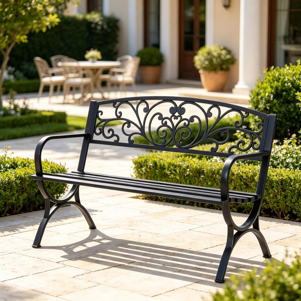 PANCHINA da giardino outdoor 127x60x85 cm nera in acciaio e ghisa