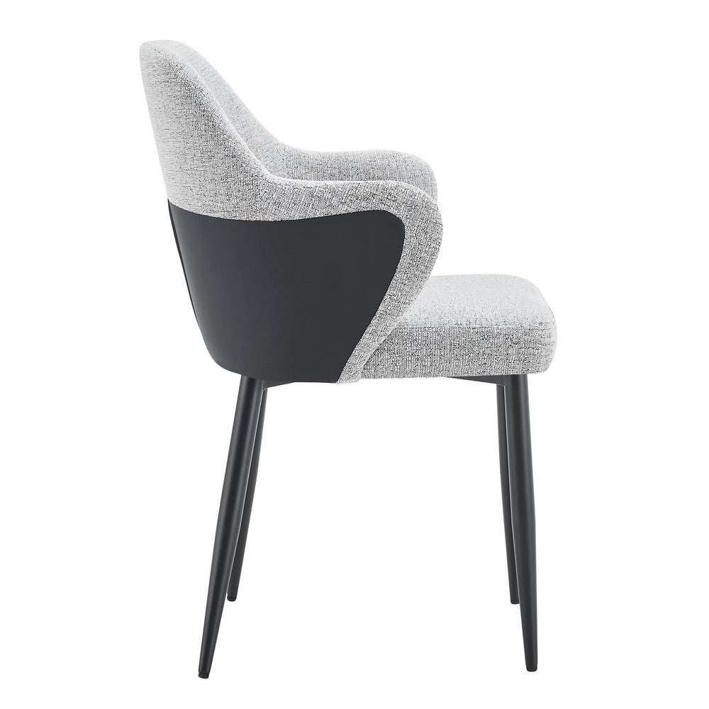 Sedie da Pranzo Imbottite Set 2 Pezzi ¨C MINIMAL ¨C Tessuto Grigio e PU Nero, Gambe in Metallo