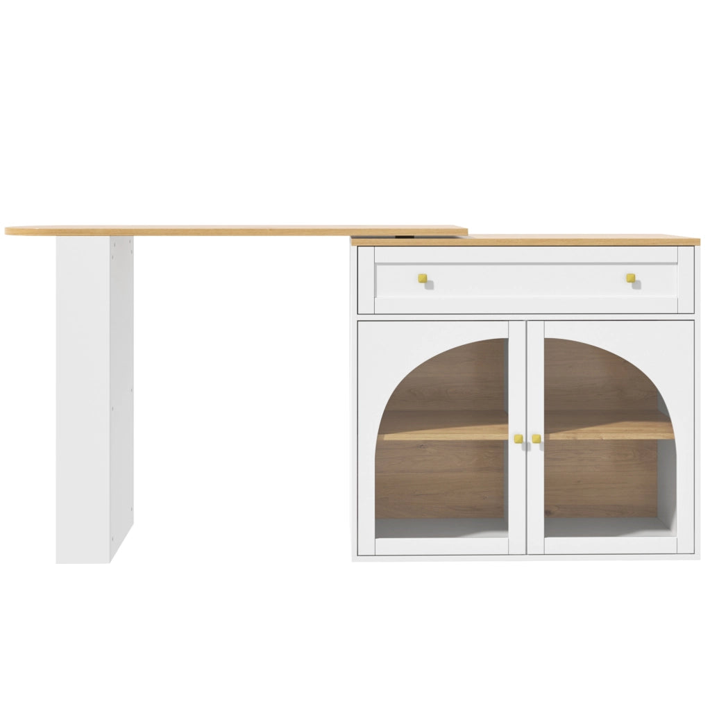 Tavolo bar estensibile 138-204x39x104 cm con ripiano laterale a tre livelli in MDF bianco