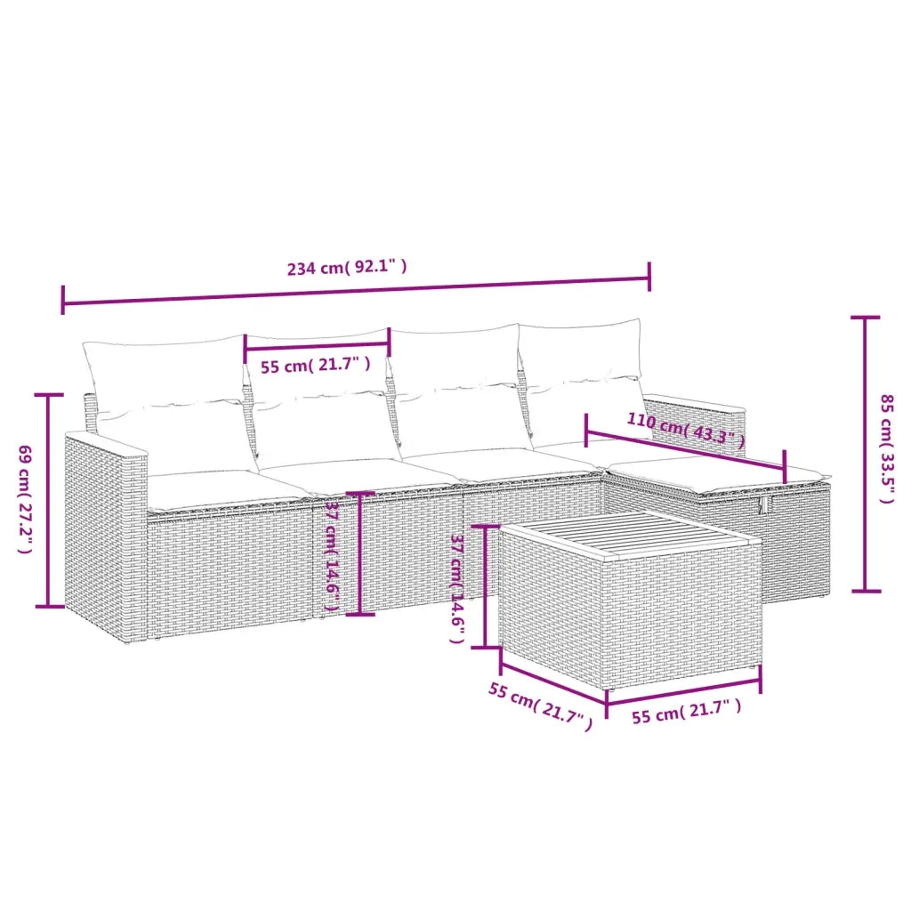 Set Divano da Giardino 6 pz con Cuscini Beige Misto Polyrattan