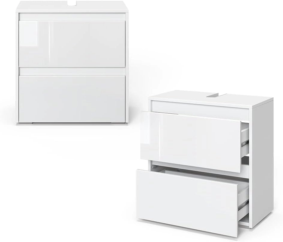 Mobile sottolavabo per bagno Majest, Bianco lucido, 60.2 x 62.1 cm, con ritaglio per sifone e aperture di ventilazione per l’installazione