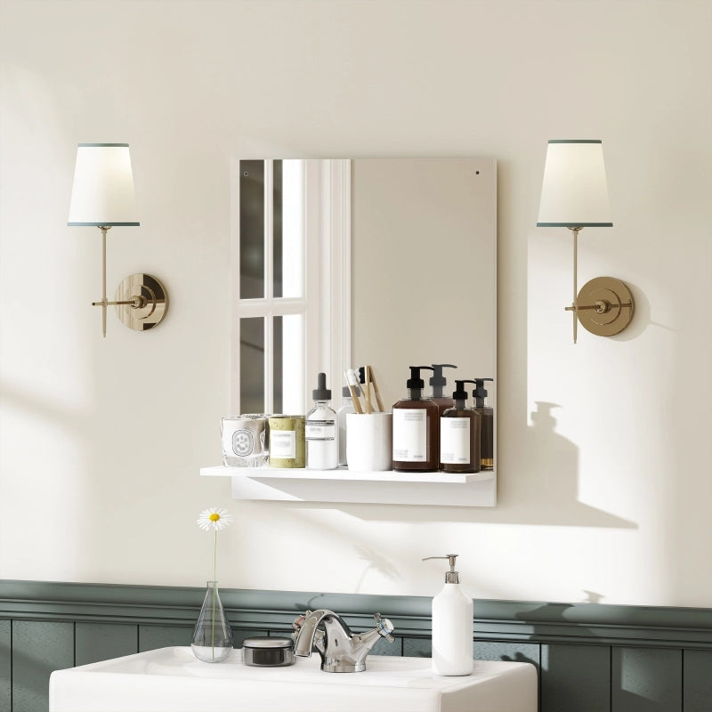 Specchio da bagno 50 x 60 cm, specchio da parete con mensola, specchio da bagno per ingresso, corridoio, bianco