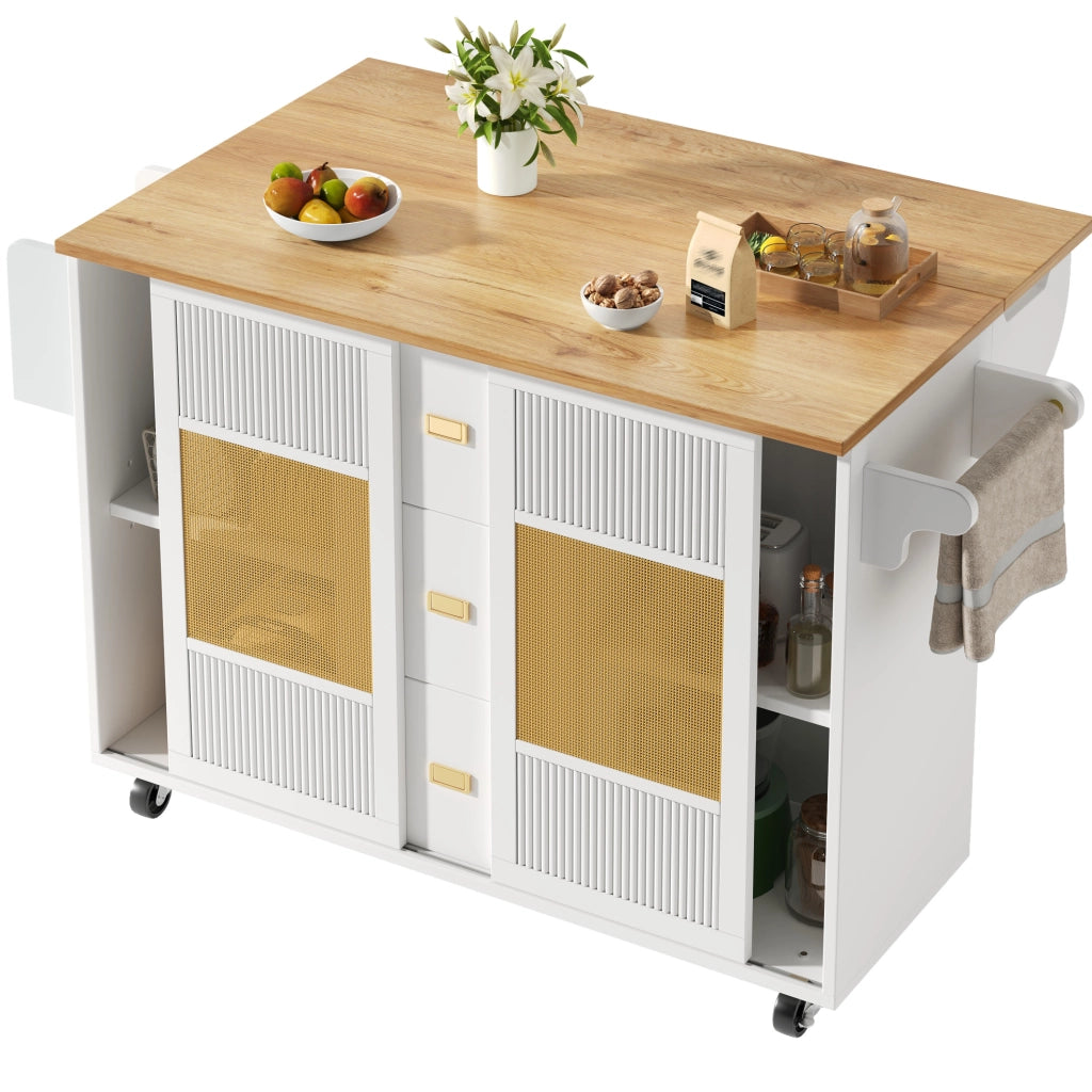Isola da cucina pieghevole con ruote 146,85x70x90 cm bianca