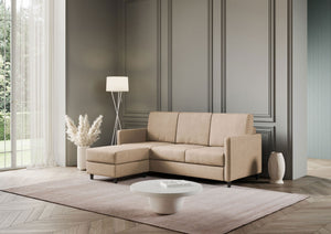 Divano 3 Posti con Pouf 198x155x85 cm Karay in Tessuto Beige