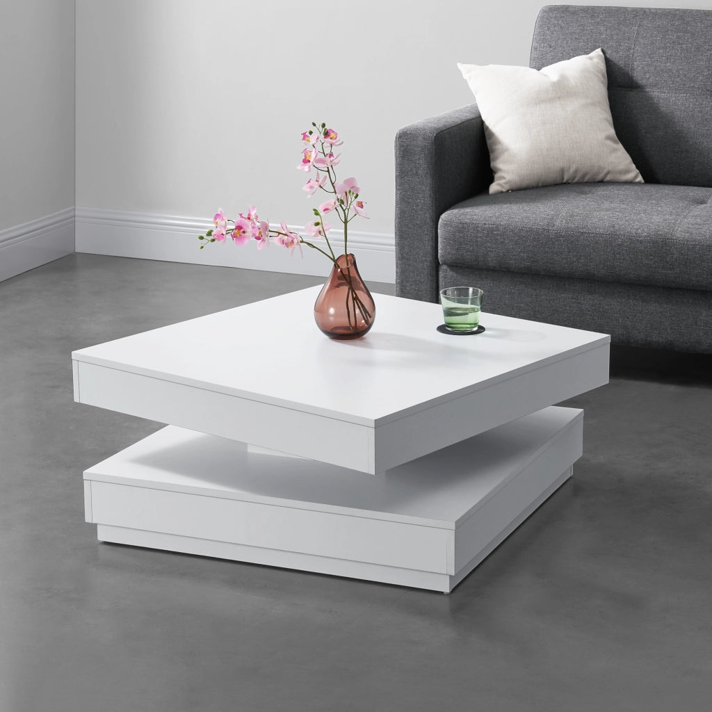 Tavolino da Caffè Florenz con Piano Girevole per Salotto Soggiorno 76 x 76 x 38 cm - Bianco [en.casa]