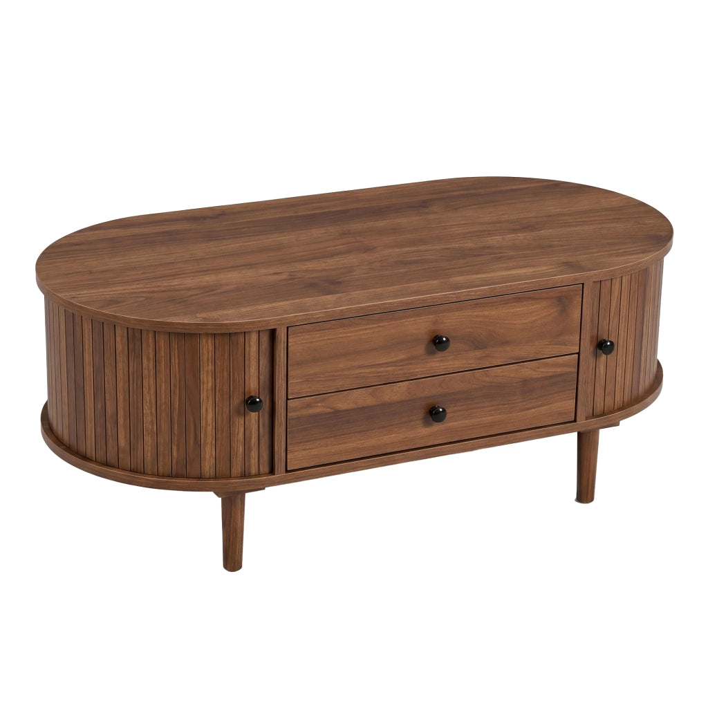 Tavolino da Caff¨¨ Ovale con Cassetti e Ante Scorrevoli ¨C MINIMAL ¨C MDF