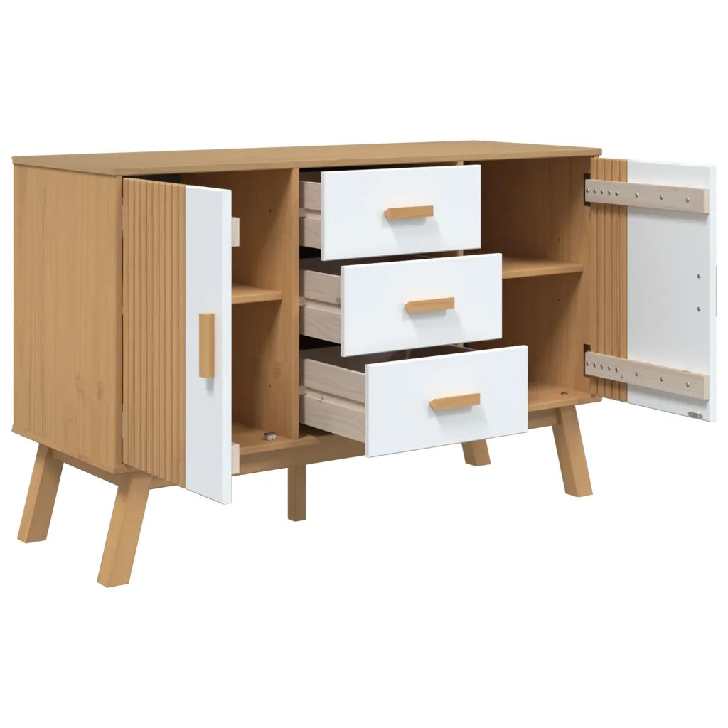 Credenza | Madia | Buffet da pranzo | Armadio da pranzo OLDEN Bianca e Marrone 114x43x73,5 cm Massello di Pino