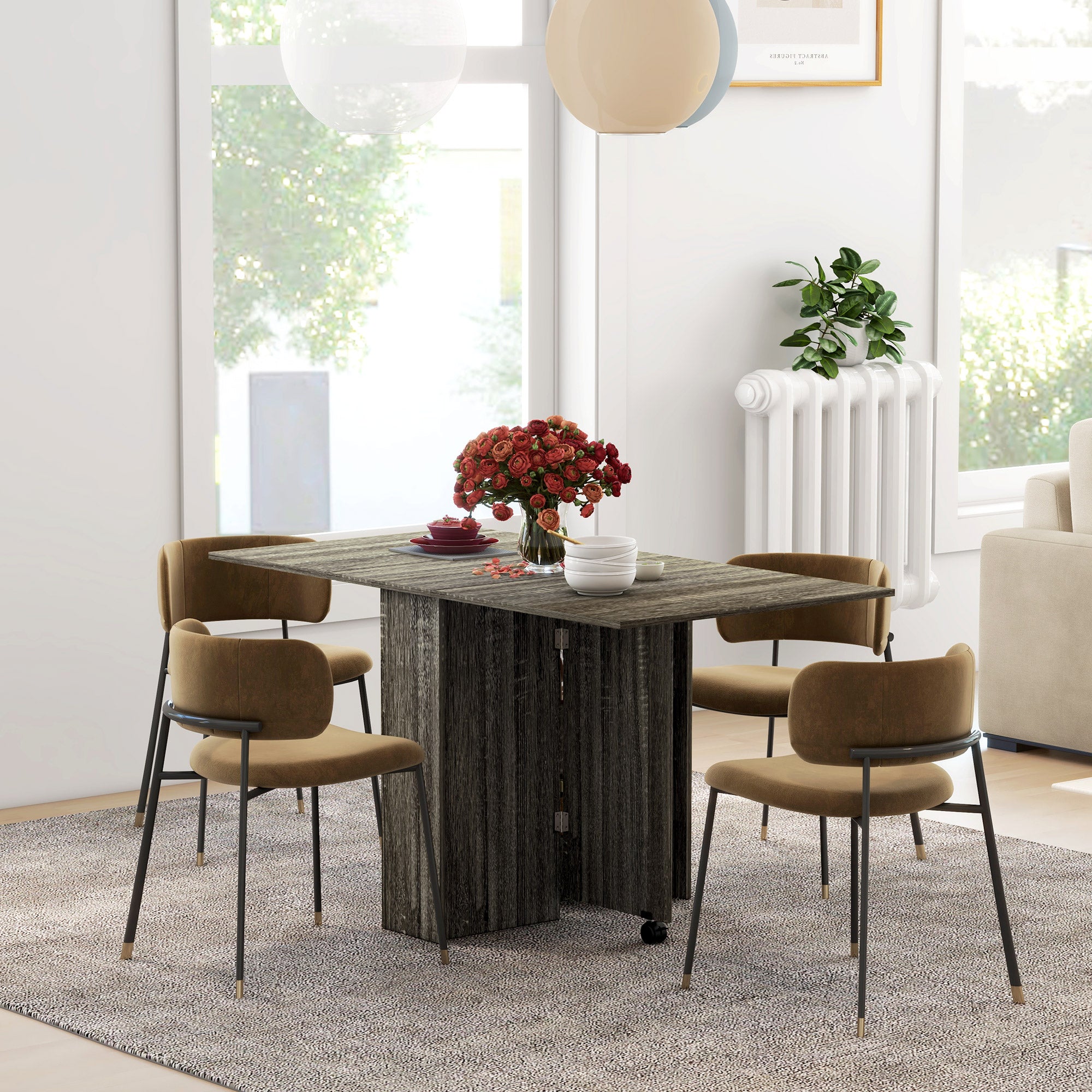 Tavolo Salvaspazio a Ribalta 140x75x74 cm fino a 6 Persone Rivestimento in Melamina Grigio