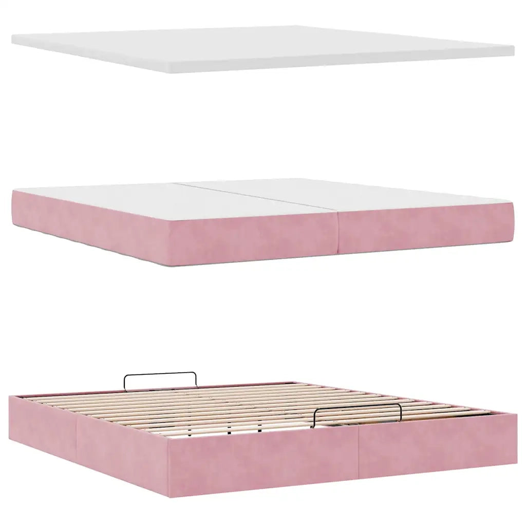 Struttura Letto Pouf con Materasso Rosa 200x200 cm Velluto 3311728