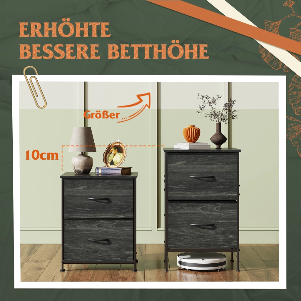 Comodino con 2 cassetti in tessuto ¨C zephmum ¨C Nero, Metallo
