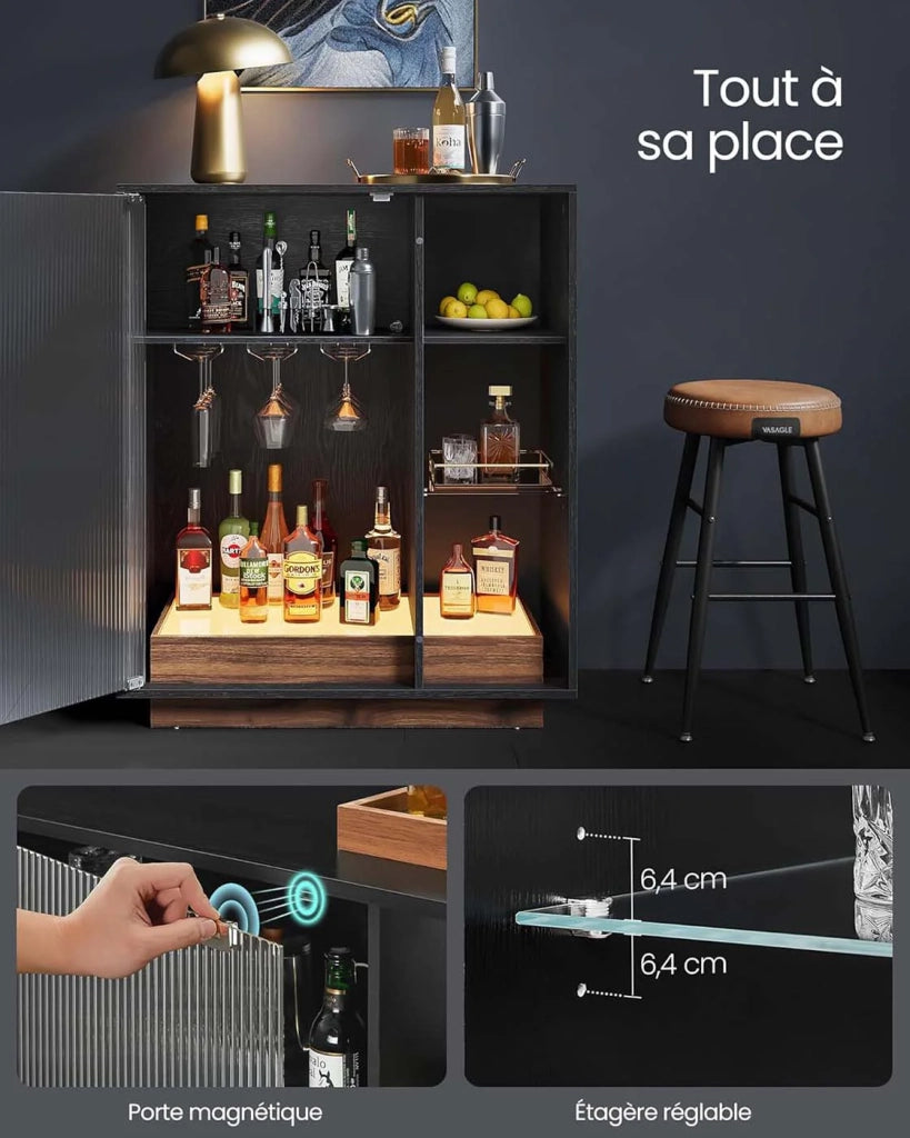 Mobile bar per vini con illuminazione a LED mobile bar per vini mobile bar per liquori con portabicchieri anta in vetro scanalato per soggiorno 12_0006378
