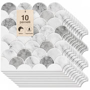 Set 10 Pannelli Adesivi Piastrelle da Parete 30,5 cm Decoro Squame di Pesce in PVC Grigio e Bianco