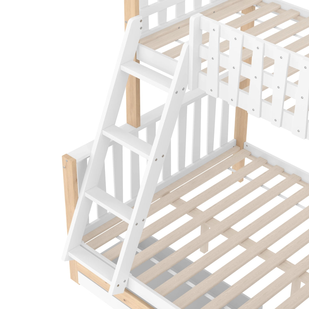 DESMIU Letto a castello per bambini 90 × 200 cm e 140 × 200 cm con contenitori, senza materasso, bianco naturale
